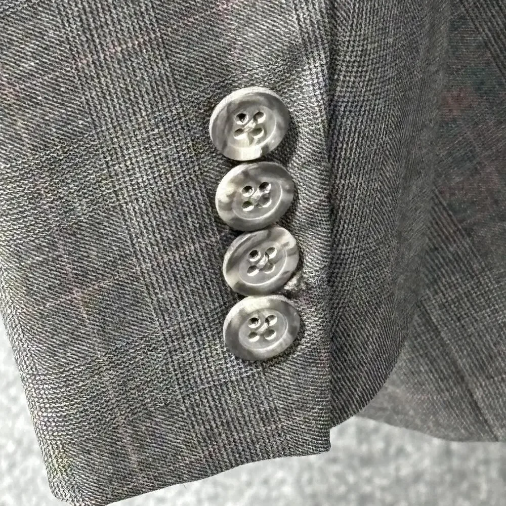 Vintage Hickey Freeman Jacket Mens 46 Long Gray Glen Plaid Wool USA Barneys NY